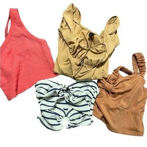 Bundle Crop Tops Stripe Coral Mustard Tan Size XS going out layering fall colors